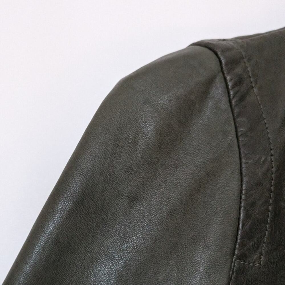 Madewell Washed Leather Motorcycle Jacket Dark Green Size XS Preowned - Picture 10 of 10